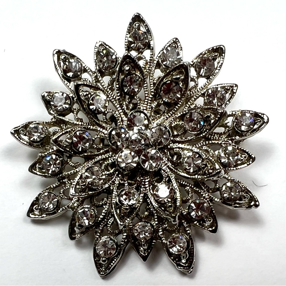 Vintage Rhinestone Starburst Flower Brooch 2” Victorian ADD TO A BUNDLE